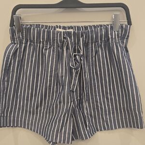 Alex Mill Navy & White Vertical Stripe Shorts With Drawstring Tie Medium NWT